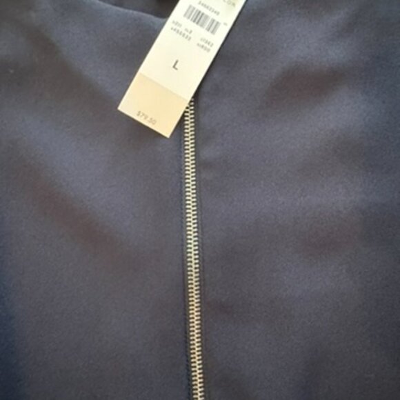 NWT ANN TAYLOR zip dressy navy top blouse size LARGE - Picture 3 of 3